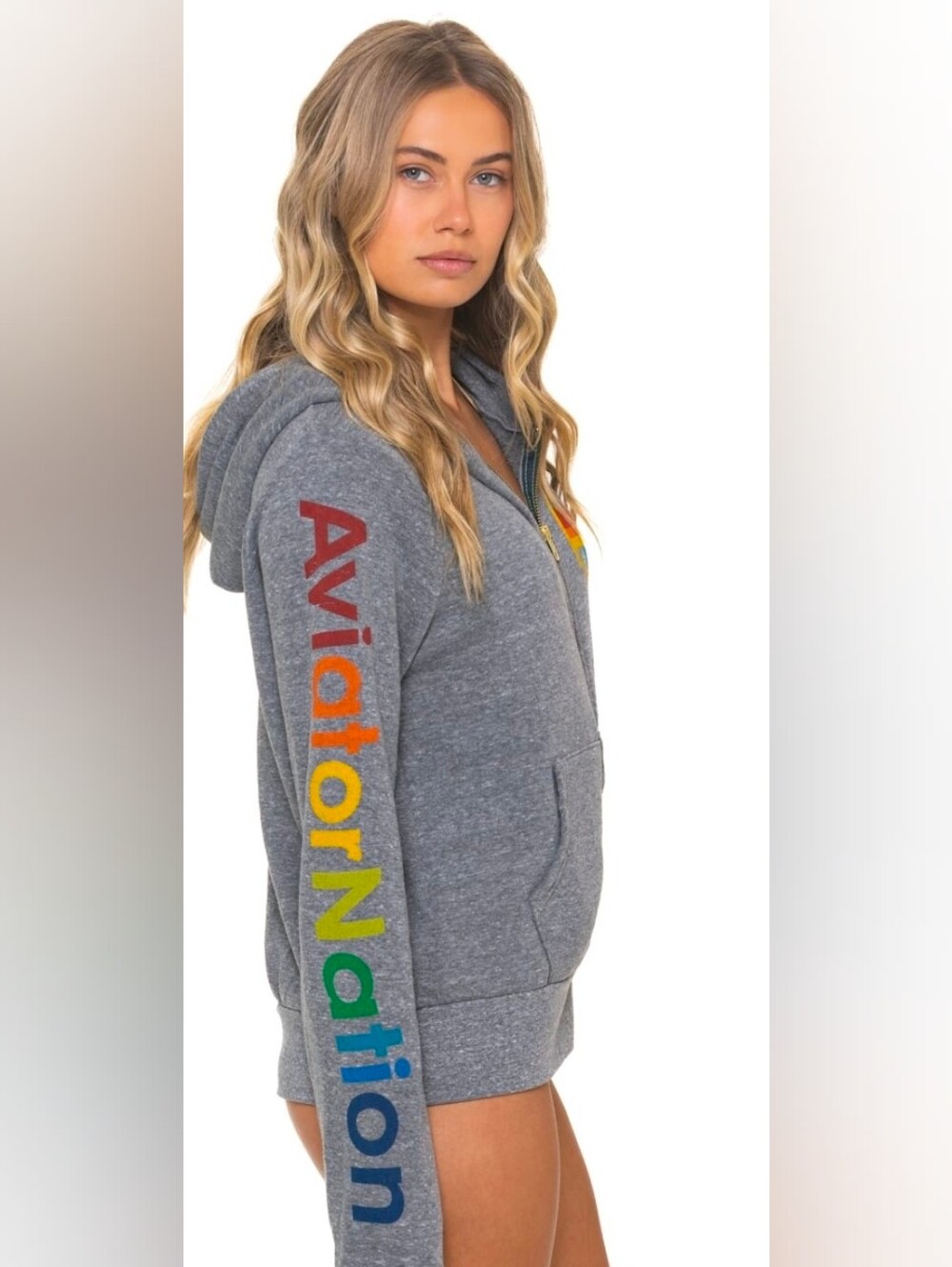 Aviator Nation Venice Rainbow Zip Hoodie Heather Grey Size S $189